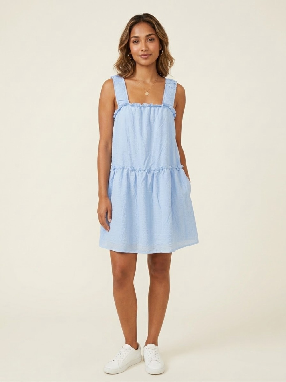 Girls Light Blue Ruffle Strap Summer Skirt